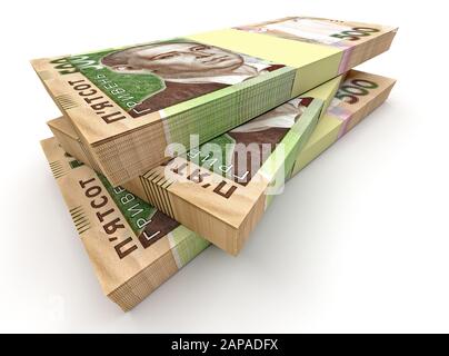 Stapel von Hrywnia ukrainischem Geld auf Weiß. Geschäftskonzept. 3D-Rendering Stockfoto