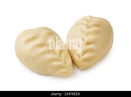 Pyance Dumpling isoliert auf weißem Hintergrund. Asiatische Straßennahrung. Koreanische köstliche gedämpfte Knödel Stockfoto