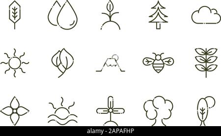 Symbole für die Gestaltung der Naturlinie "Wald Laub" setzen Vektorgrafiken Stock Vektor