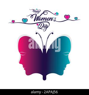Happy International Damen Tag Grußkarte Design, abstrakte Schmetterlingsfrauen Skizze Design Stock Vektor
