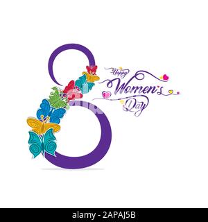 Happy Women's Day Grußkarte Design, kreatives Schmetterlingsdesign Stock Vektor