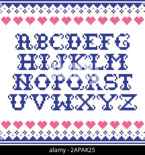 Alphabet-Schablone Strickmode nahtloses Vektor-Wintermuster - traditionelles Strickdesign im Norwegerstil Stock Vektor