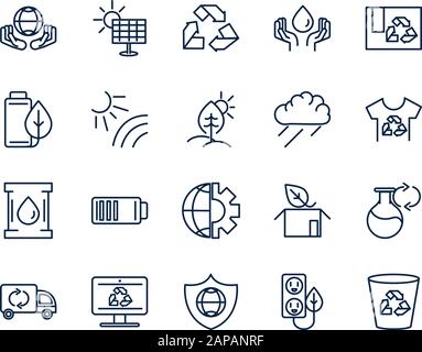 Ökologie Umwelt Erneuerbare nachhaltige Symbole setzen lineare Vektorgrafiken Stock Vektor