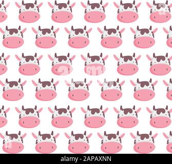 Farm Tier Kuh Gesichter Dekoration Textil Hintergrund Vektor Illustration Stock Vektor