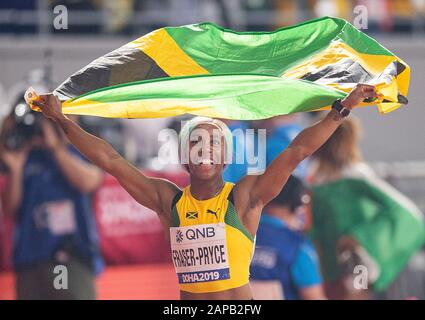 Jubelsieger Shelly-Ann FRASER-PRYCE (JAM/1. Platz). 100-m-Finale der Frauen, am 29. September 2019 bei den Leichtathletik-Weltmeisterschaften 2019 in Doha/Katar, ab 27. September. - 10.10.2019. â Nutzung weltweit Stockfoto