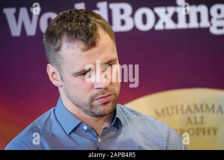 Riga, Lettland. Januar 2020. Mairis Briedis hatte während der Pressekonferenz vor seinem bevorstehenden Kampf um den IBF-Titel mit Yuniel Dorticos bei der World Boxing Super Series. Credit: Gints Ivuskans/Alamy Live News Stockfoto