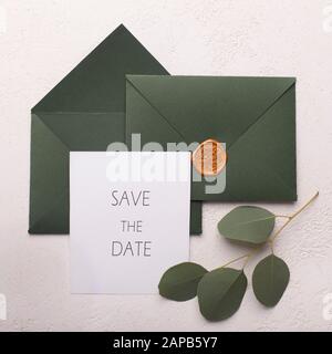 Design von Hochzeitseinladungen zum Beispiel, speichern Sie das Datumskonzept Stockfoto