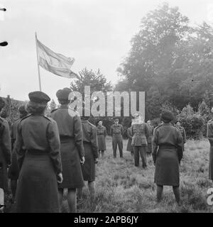 Trainingslager für das Frauen-Hilfskorps in Bouvigne Beschreibung: Besuch General Kruls Datum: August 1945 Ort: Breda Schlagwörter: Armee, Militär, Ausbildung, Frauen Institutionenname: VHK Stockfoto