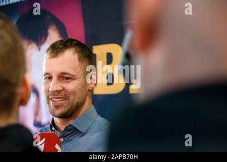 Riga, Lettland. Januar 2020. Mairis Briedis hatte während der Pressekonferenz vor seinem bevorstehenden Kampf um den IBF-Titel mit Yuniel Dorticos bei der World Boxing Super Series. Credit: Gints Ivuskans/Alamy Live News Stockfoto