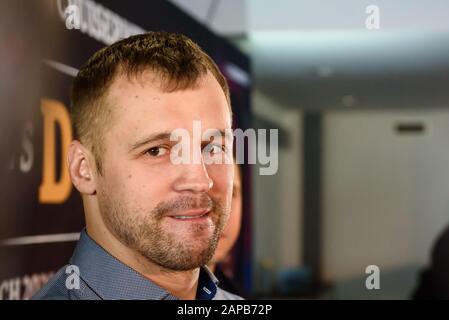 Riga, Lettland. Januar 2020. Mairis Briedis hatte während der Pressekonferenz vor seinem bevorstehenden Kampf um den IBF-Titel mit Yuniel Dorticos bei der World Boxing Super Series. Credit: Gints Ivuskans/Alamy Live News Stockfoto