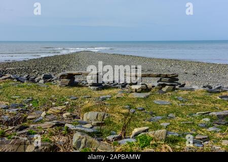 Sarn Wallog, auf walisisch Sarn Gynfelyn genannt, erstreckt sich in Cardigan Bay Wales UK Stockfoto