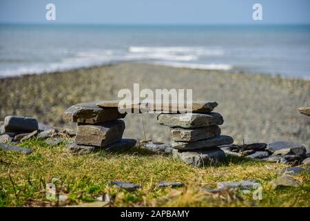 Sarn Wallog, auf walisisch Sarn Gynfelyn genannt, erstreckt sich in Cardigan Bay Wales UK Stockfoto