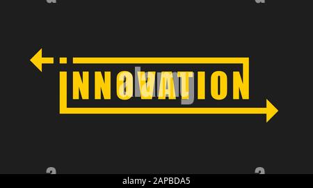 Innovation Word Collage Illustration, Black Background, Panorama Stockfoto