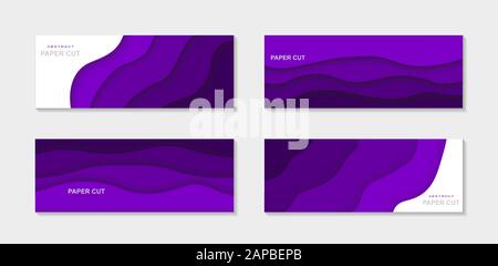 3D-Vektor Papierschnitt, abstrakter horizontaler Hintergrund. Hergestellt mit violetten Farbtönen. Für Ihren Flyer, Poster, Broschüren, Geschäftspräsentation und... Stock Vektor