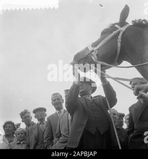 Besuch Ihrer Majestät und Beatrix bei Markelo Beschreibung: Interesse am preisgekrönten Pferd Datum: 29. August 1957 Ort: Markelo Schlüsselwörter: Königliche Besuche Stockfoto