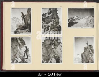 PhotoAlbum Fisherman: First Karakoru Expedition, 1922 Beschreibung: Album-Blatt mit sechs Fotos. Oben links und im Zentrum: Franz Lochmatter oben auf dem Gangmolung-Gletscher; oben rechts: Die Spitze des Gangmolung-Gletschers; unten links: Der Führer Brantschen oben auf dem Gangmolung-Gletscher; unten rechts: PH.C. Fischer am oberen Rand des Gangmolung-Gletschers Datum: 192/08/11 Ort: Indien, Karakorum, Pakistan Stichwörter: Berge, Gletscher persönlicher Name: Brantschen, Franz Johann, Lochmatter, Franz, Fischer, Ph.C. Stockfoto