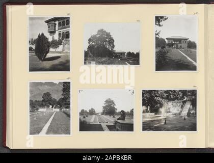 PhotoAlbum Fisherman: First Karakoru Expedition, 1922 Beschreibung: Album-Blatt mit sechs Fotos. Oben links, Mitte oben, rechts, unten links, unten Mitte und unten rechts: Der Garten des Migoli-Palastes in Srinagar Datum: 192/09/20 Ort: Himalaya, Indien, Srinagar-Schlüsselwörter: Paläste, Gärten Stockfoto