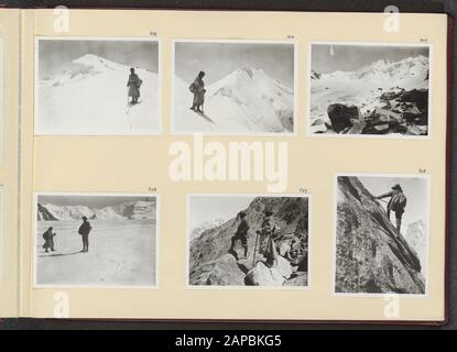 PhotoAlbum Fisherman: First Karakoru Expedition, 1922 Beschreibung: Album-Blatt mit sechs Fotos. Links oben und Mitte: Eine Coolie etwas unterhalb der Spitze des Sasir Passes; rechts oben: Der rechte Syerthang-Gletscher; links unten: Der Syerthang-Gletscher; unten Mitte und rechts: Franz Lochmatter oben am Gangmolung-Gletscher Datum: 192/08/11 Ort: Indien, Karakorum, Pakistan Schlüsselwörter: Berge, Gletscher persönlicher Name: Lochmatter, Franz Stockfoto