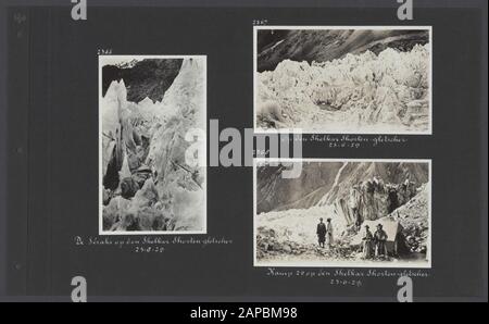 PhotoAlbum Fisherman: Third Karakorum Expedition, 1929 Beschreibung: Album-Blatt mit vier Fotos der Ansicht vom Shalkar-Chorten-Gletscher Datum: 199/06/24 Ort: Indien, Karakorum, Pakistan Schlüsselwörter: Berge, Gletscher Stockfoto