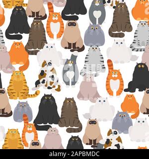 Katzen-Poster. Cartoon-Katz-Figuren nahtloses Muster. Verschiedene Katzen-Posen und Emotionen setzen. Flaches, einfaches Design. Vektorgrafiken Stock Vektor