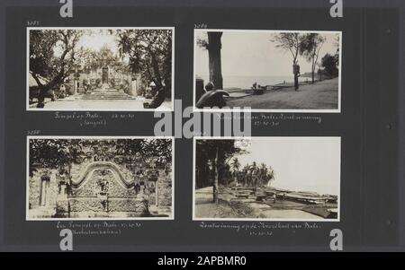 PhotoAlbum Fisherman: Dutch East Indies, China, Japan, Niederlande, Schweiz, 1930 Beschreibung: Albumblad mit vier Fotos. Links oben: Der Pura Beji in Sangsit auf Bali, links unten: Der Pura Meduwe Karang in Kubutambahan auf Bali; rechts oben und rechts unten: Salzgewinnung in Kusumba an der Nordküste Balis Datum: 1930/10/17 Ort: Bali, Indonesien, Niederländische Ostindien Schlüsselwörter: Buddhismus, Tempel, Salz Stockfoto