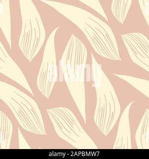 Einfache abstrakte weiße Petalen oder Blätter in handgemaltem Design. Nahtloses Vektormuster auf pastellrosa Hintergrund. Ideal für Schönheitsverpackungen Stock Vektor