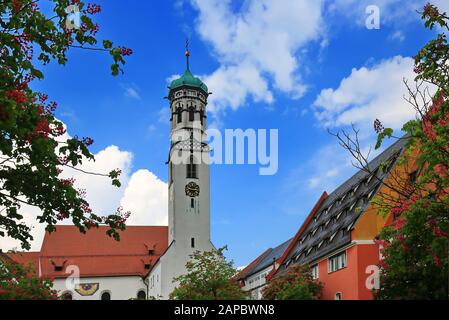 Die Sankt Martinskirche Memmingens ist eine Stadt in Bayern/Deutschland mit vielen historischen Sehenswürdigkeiten Stockfoto