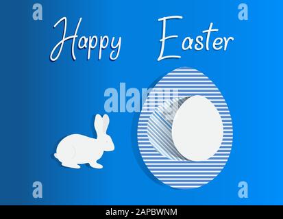 Vektorgrafiken mit Osterei, Bunny, Aufschrift Happy Easter. Festlicher Hintergrund. Überraschungsjagd auf Ostereier. Lustige Spiele für Kinder. Verkauf t Stock Vektor