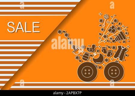 Vector Illustration Baby-Kinderwagen, Babyartikel. Verkaufsvorlage jetzt kaufen Hintergrund Großverkauf Angebot Preissenkung Werbung Einkauf Discoun Stock Vektor