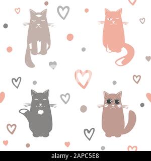 Valentinstag Hintergrund mit Katzen und Herzen Stock Vektor