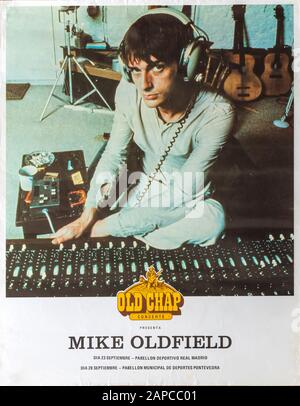 Mike Oldfield Madrid, Pontevedra 1980, Musikalisches Konzertplakat Stockfoto