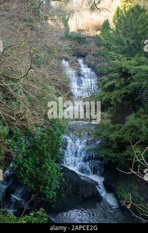 Wasserfall im Rouken Glen Park in Thornliebank, East Renfrewshire bei Glasgow Stockfoto