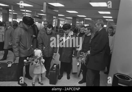 Ankunft des niederländischen Skating-Teams auf Schiphol de Team Datum: 13. Februar 1969 Stichworte: Ankünfte, Skating-Teams Stockfoto