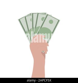 Bargeld in der Hand isoliert auf einem weißen Hintergrund. Cartoon Flat Money Design, Vektorgrafiken Stock Vektor