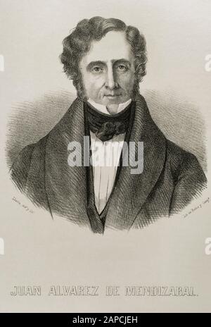 Juan Alvarez de Mendizabal (170-1853). Spanischer liberaler Politiker und Geschäftsmann. Zeichnung von Santiago Llanta. Hochformat. Die Lithographie. Cronica General de España, Historia Ilustrada y Descriptiva de sus Provincias. Castilla-La Nueva, 1869. Stockfoto