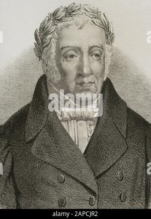 Manuel Jose Quintana (1772-1857). Spanischer Dichter. Zeichnung von Santiago Llanta. Die Lithographie. Details. Cronica General de España, Historia Ilustrada y Descriptiva de sus Provincias. Castilla-La Nueva, 1869. Stockfoto