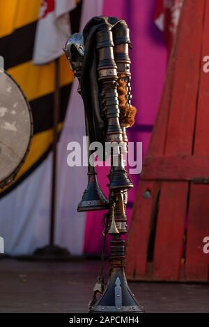 Cooles, detailgetreues Musikinstrument im mittelalterlichen Dudelsacktyp. Stockfoto