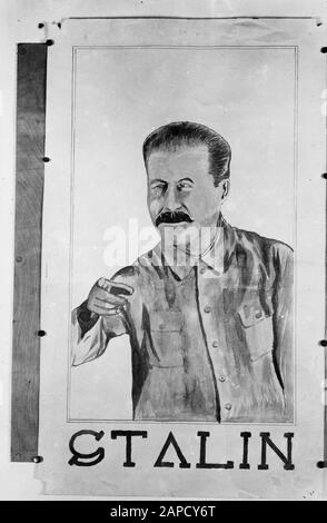 Nachbildungen kommunistischer Propaganda aus Surabaya Beschreibung: Bild von Stalin Datum: Februar 1947 Ort: Indonesien, Niederländische Ostindien Stockfoto