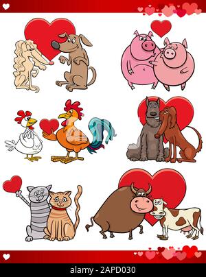 Cartoon Illustration von Niedlichen Valentines Day Animal Paares in Love Comic Set Stock Vektor