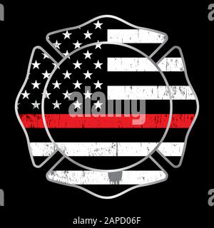 Ein Emblem mit dünnen roten Linien von Feuerwehrmann. Vector EPS 10 verfügbar. Stock Vektor
