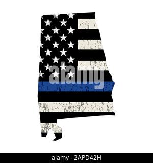 Eine Polizei-Unterstützungsfahne in Form der Abbildung des US-Bundesstaats Alabama. Vector EPS 10 verfügbar. Stock Vektor