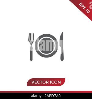 Restaurantsymbol. Gabel, Platte und Messer Stock Vektor
