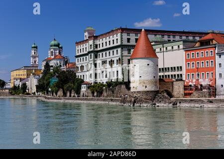 Panoramablick auf Passaus Altstadt, Passau Deutschland, Stockfoto