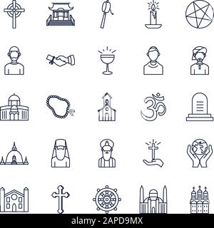 Iconsatz der Welt religiöse Weltsymbole Vektordesign Stock Vektor