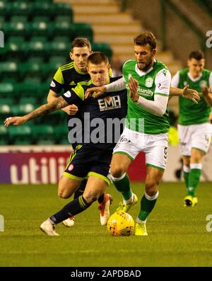 Edinburgh, Schottland, Großbritannien. Januar 2020. Ladbrokes Scottish Premiereship - Hibernian / Hamilton Academical. Easter Road Stadium, Edinburgh, Midlothian, Großbritannien. Januar 2020. PIC zeigt: Hibs Stürmer Chris Doidge greift in der ersten Hälfte an, als Hibs Gastgeber von Hamilton Accies im Easter Road Stadium in Edinburgh spielt. Kredit: Ian Jacobs/Alamy Live News Stockfoto