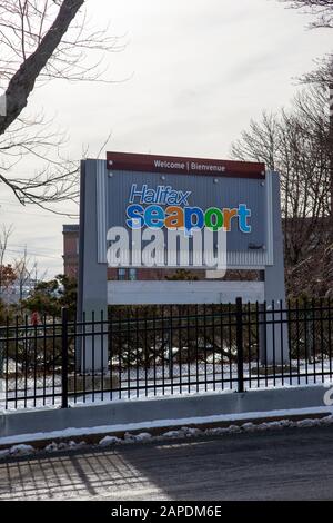 Halifax, Nova Scotia- 22. Dezember 2019- Außenschild für den Halifax Seaport Market im Stadtzentrum Stockfoto