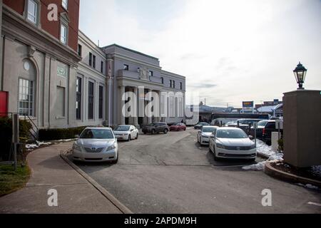 22. Dezember 2019: Halifax, Nova Scotia - Via Bahn und Maritime Bus Station im Stadtzentrum von Halifax an der Hollis Street Stockfoto