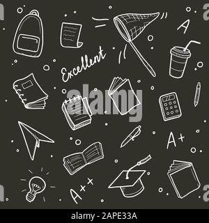 Hand gezeichnet von Hochschule, Studium Schule Element und gute Noten. Konzept der gute Noten, Bildung, Student, Schüler Studie für bacground Design. Doodle Skizze stil Vector Illustration. Stock Vektor