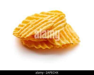 Kartoffelchips isoliert auf weißem Hintergrund Stockfoto