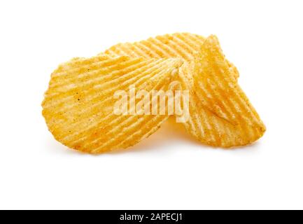 Kartoffelchips isoliert auf weißem Hintergrund Stockfoto